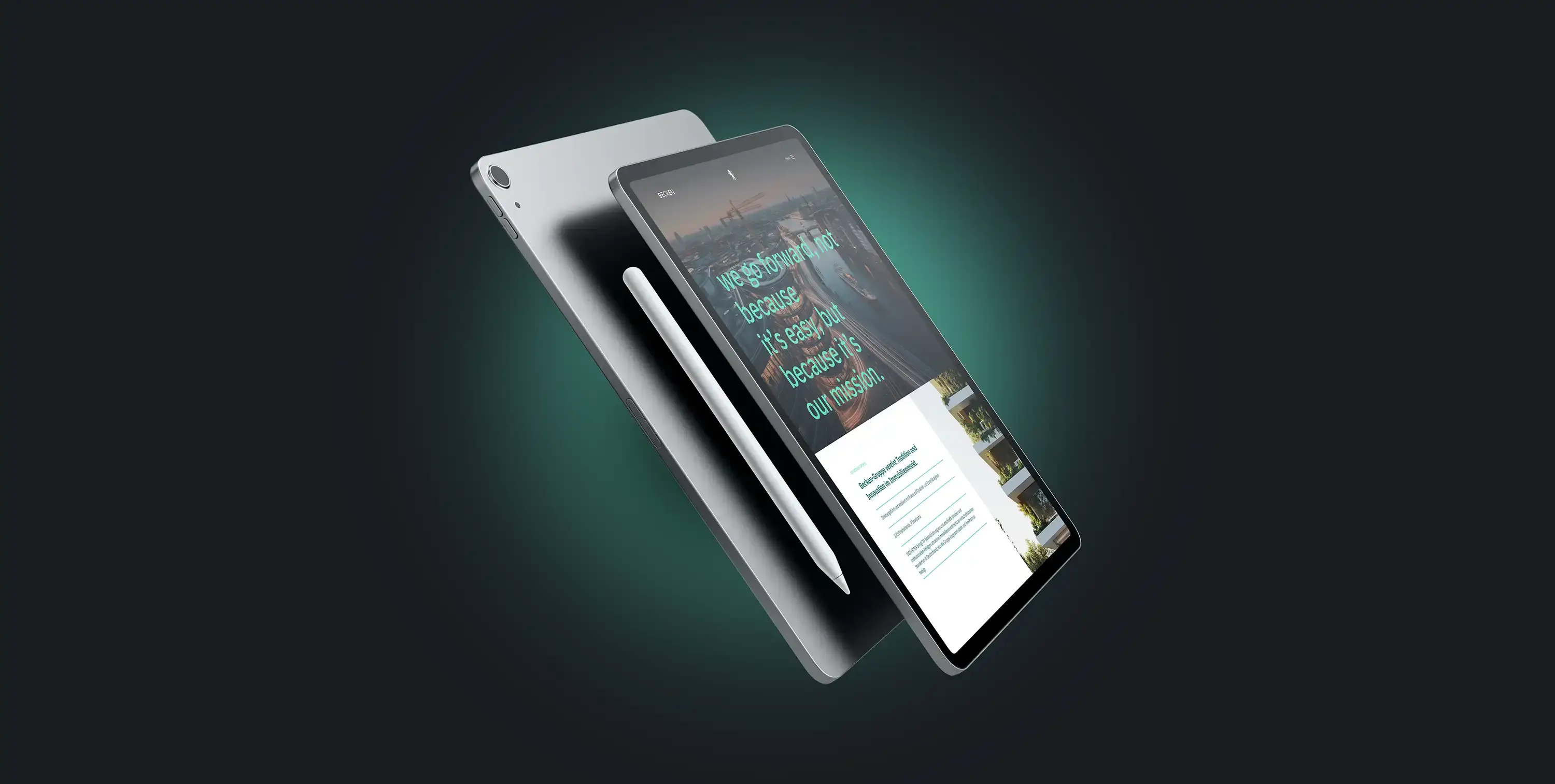 Website der Becken-Gruppe auf zwei Tablets vor dunklem Hintergrund