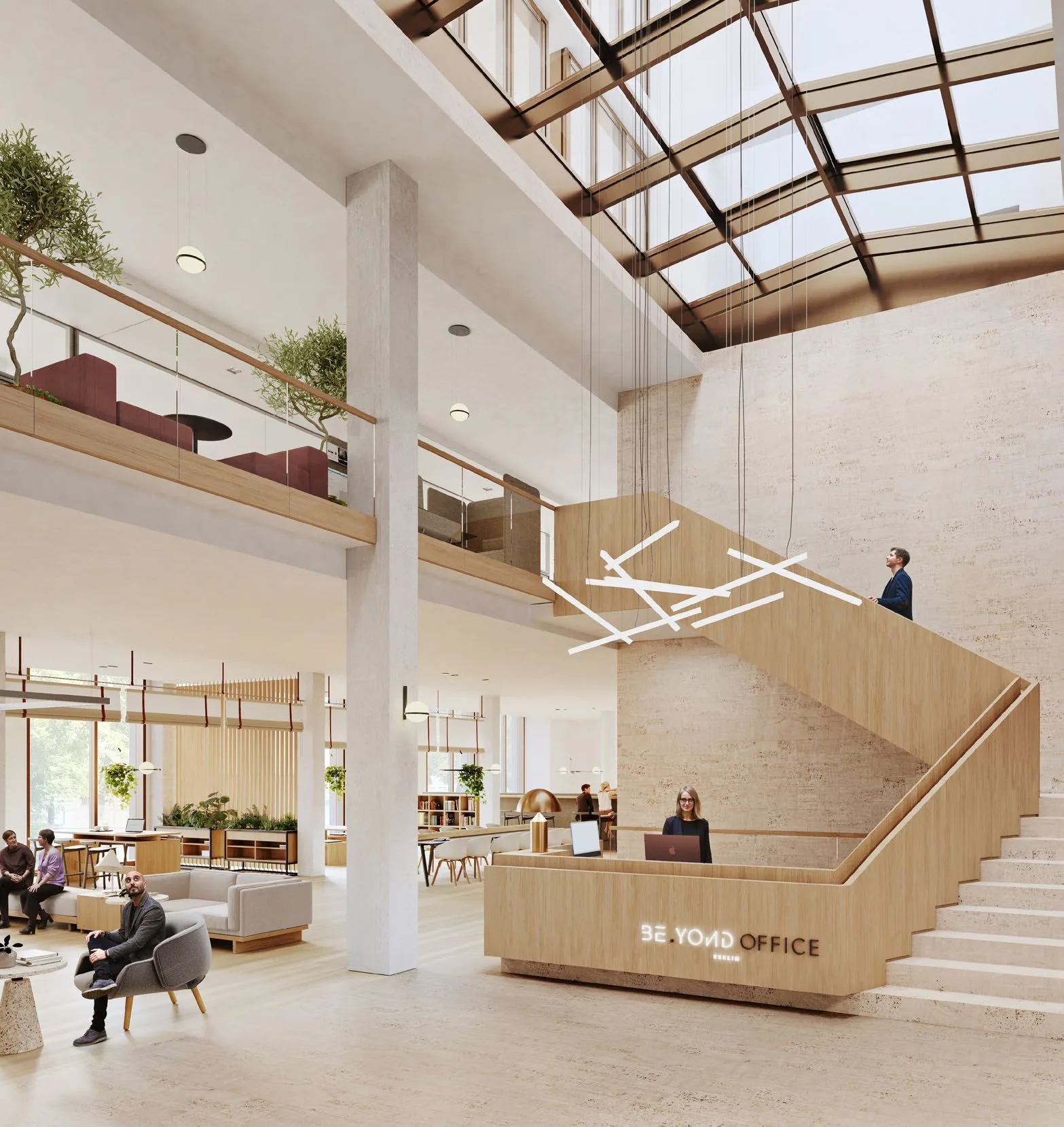 Visualisierung des Entrees mit Treppe und Empfang