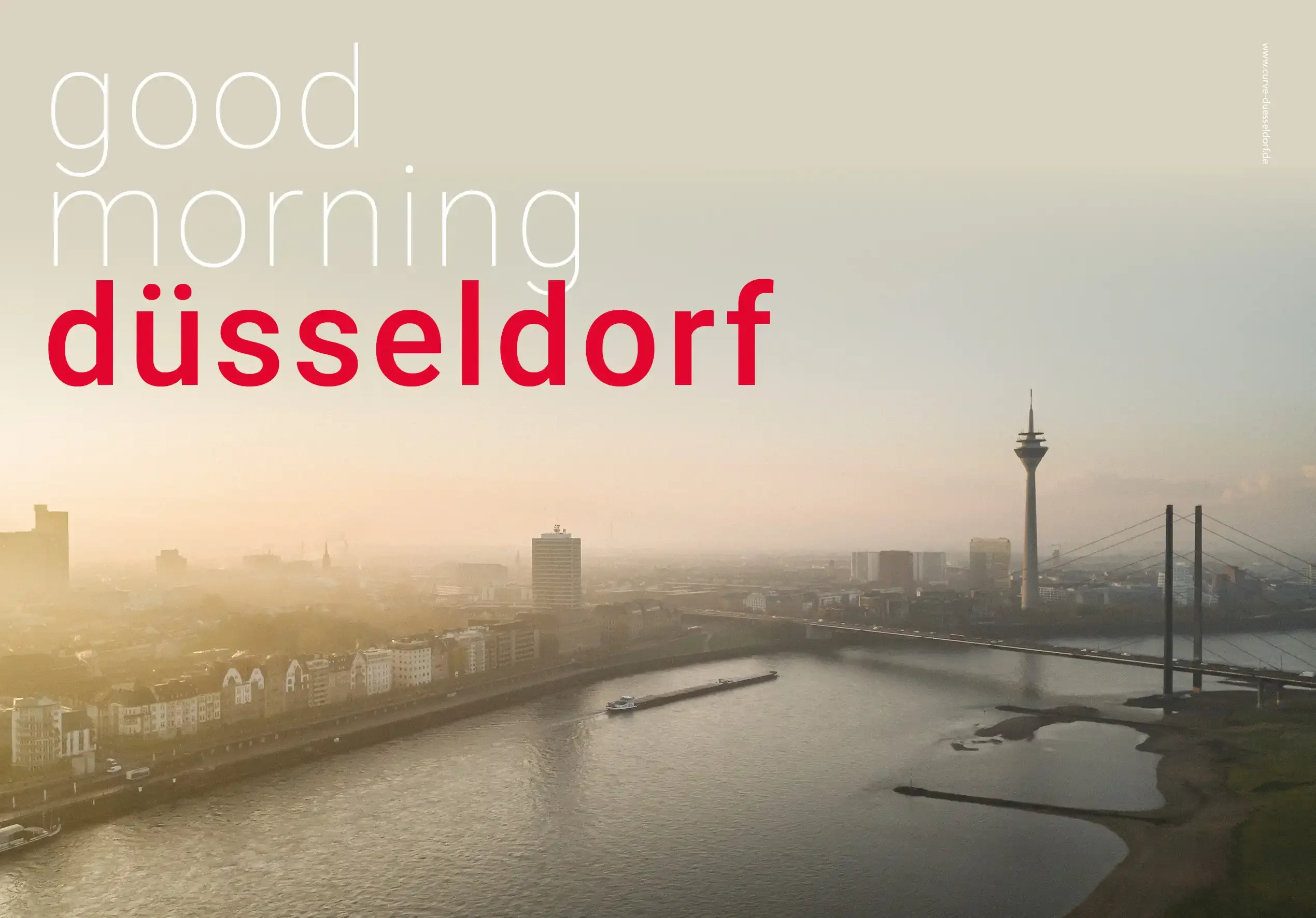 Broschürenseite Good morning Düsseldorf mit Rheinpanorama