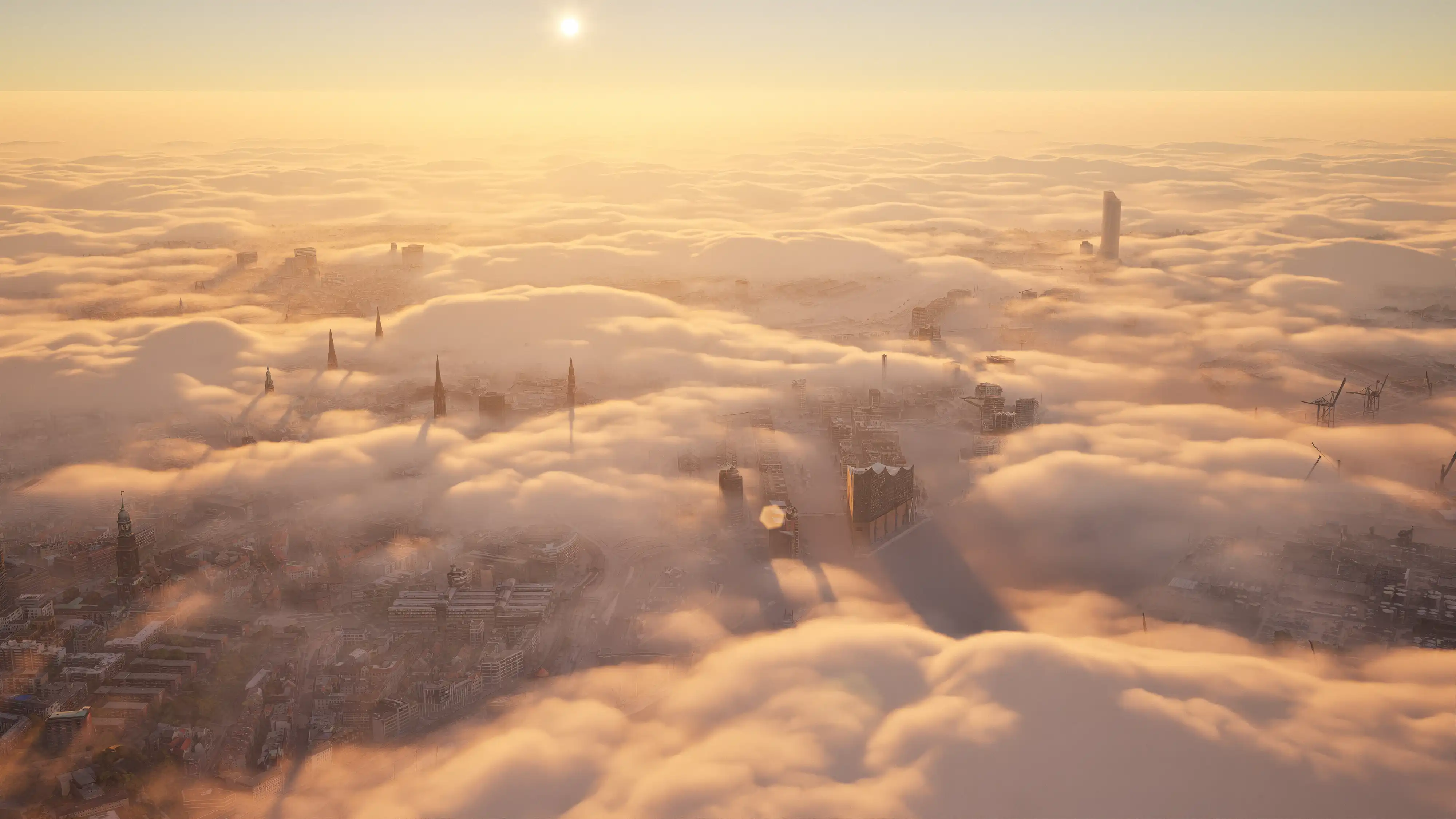 Hamburg im Nebel mit Elbtower, Visualisierung
