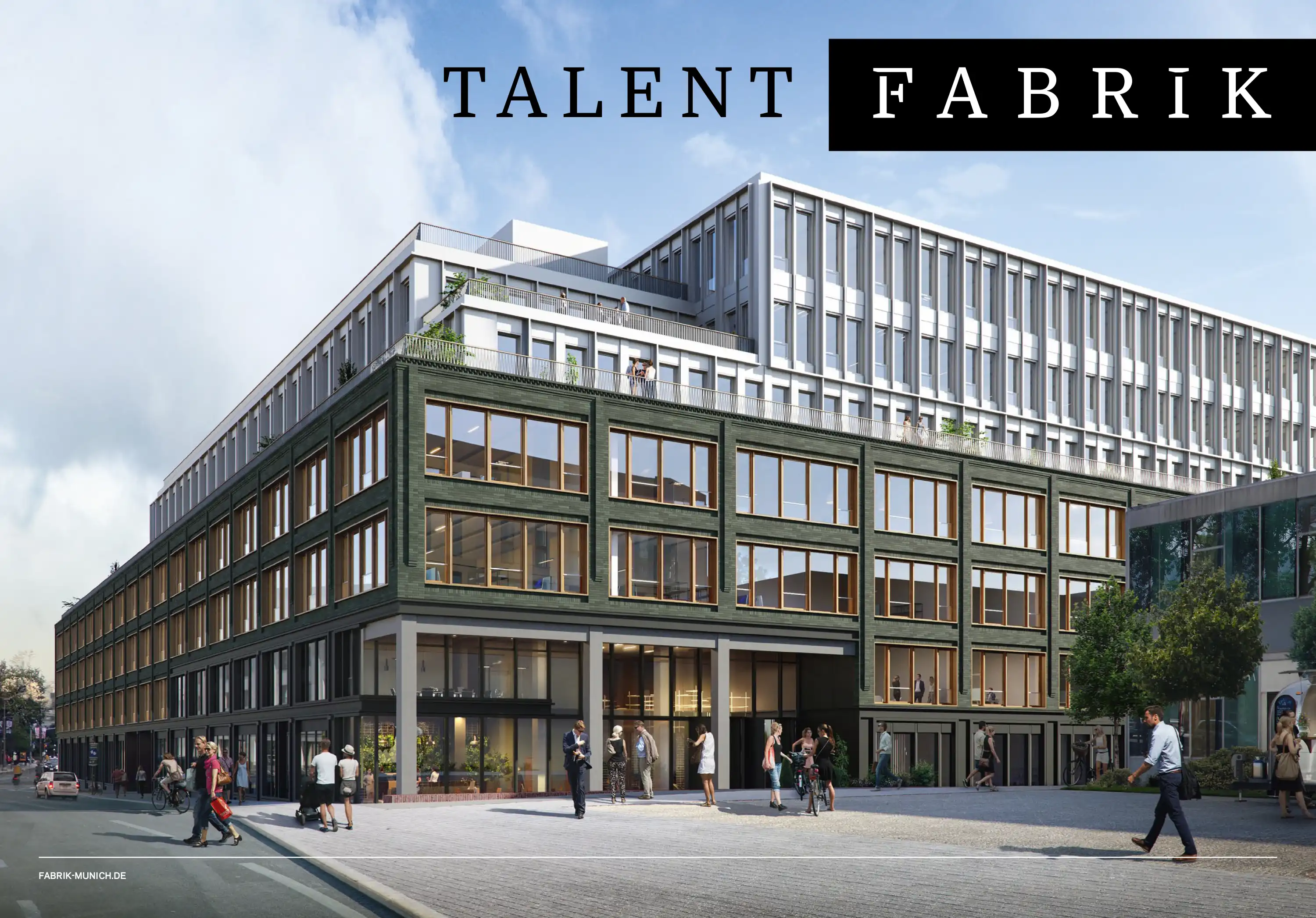 Broschüre Talent Fabrik, Titelseite mit Gebäudevisualisierung