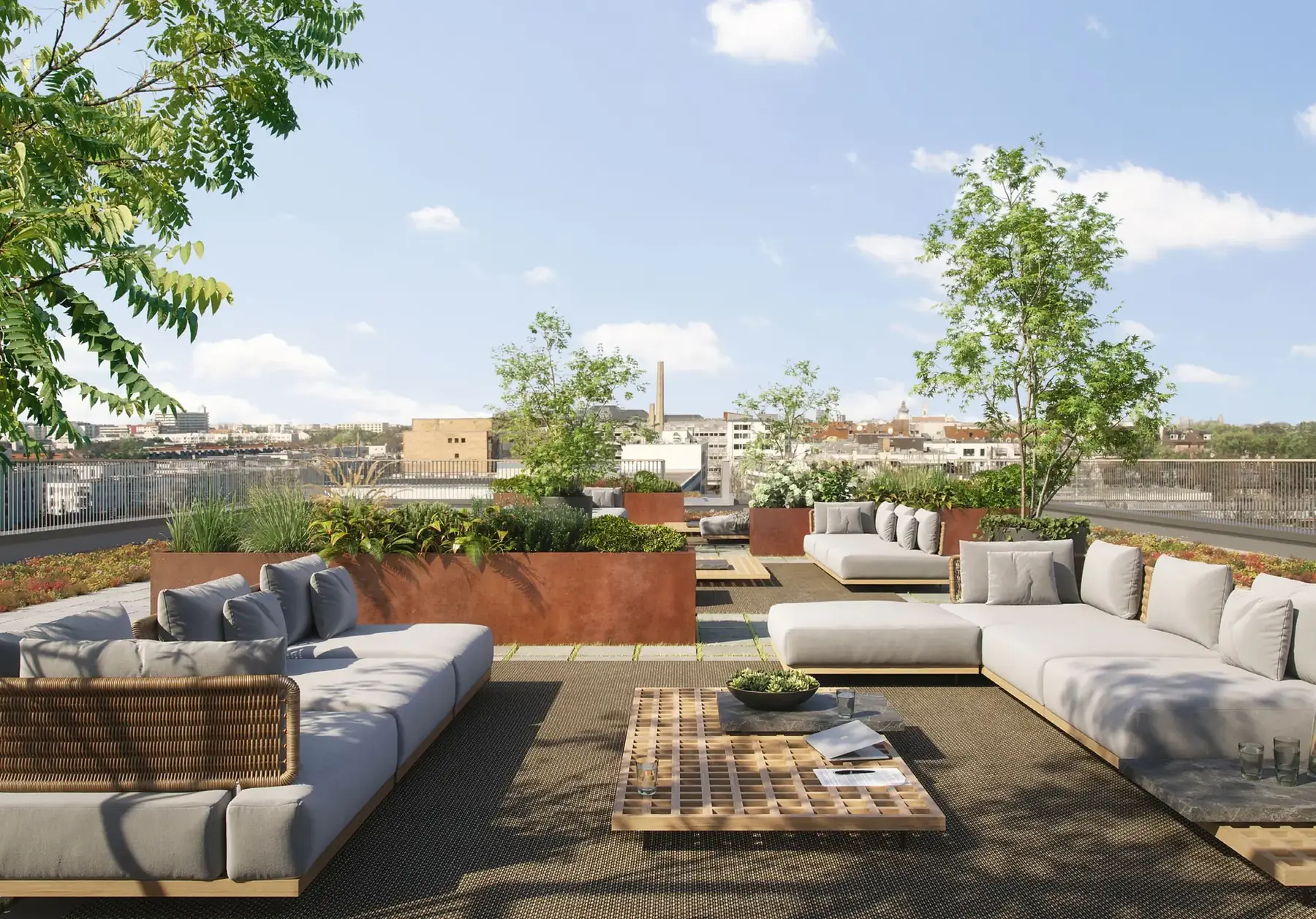 Visualisierung der Dachterrasse mit Loungemöbeln