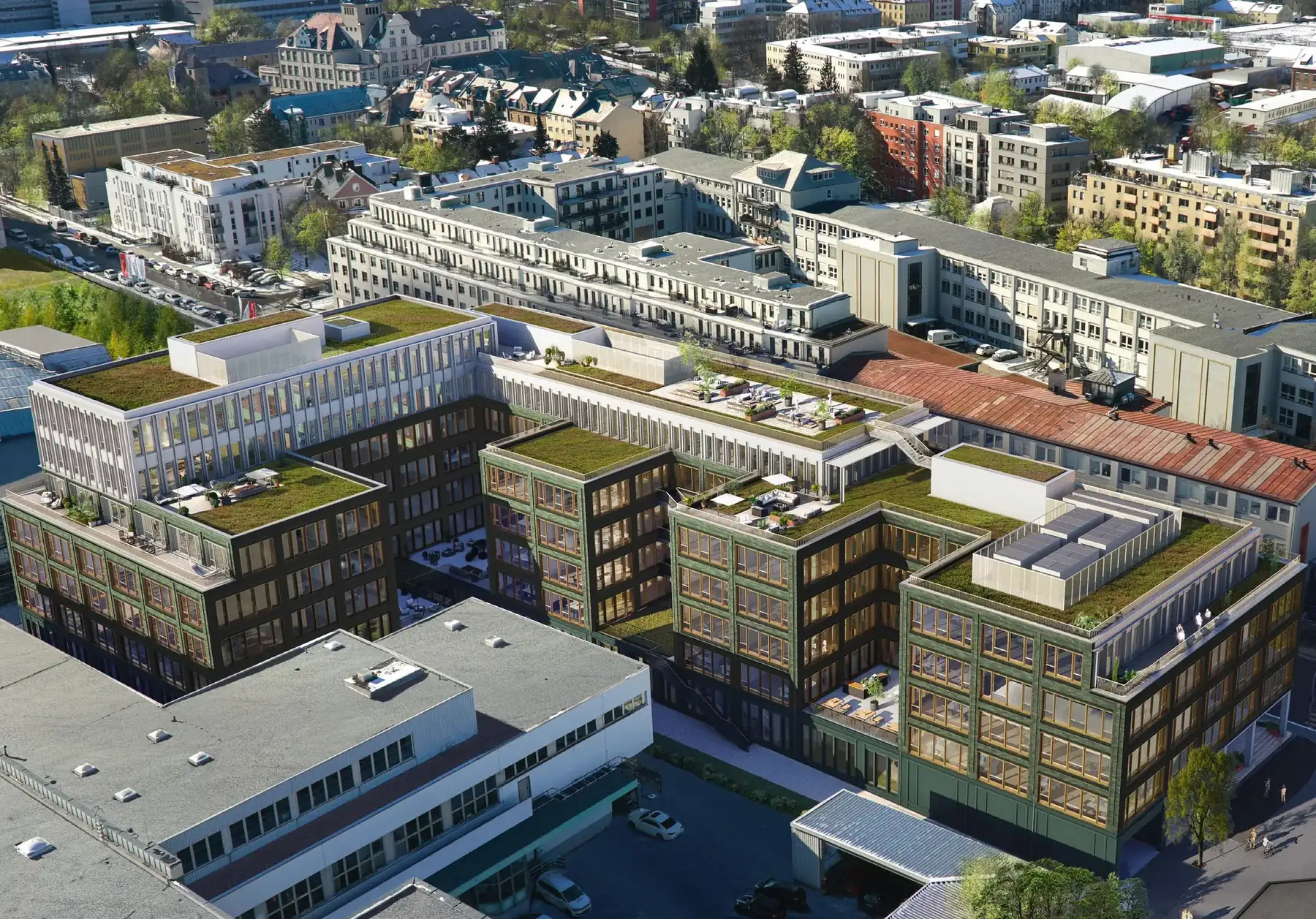 Luftbild mit dem Quartier in Sendling