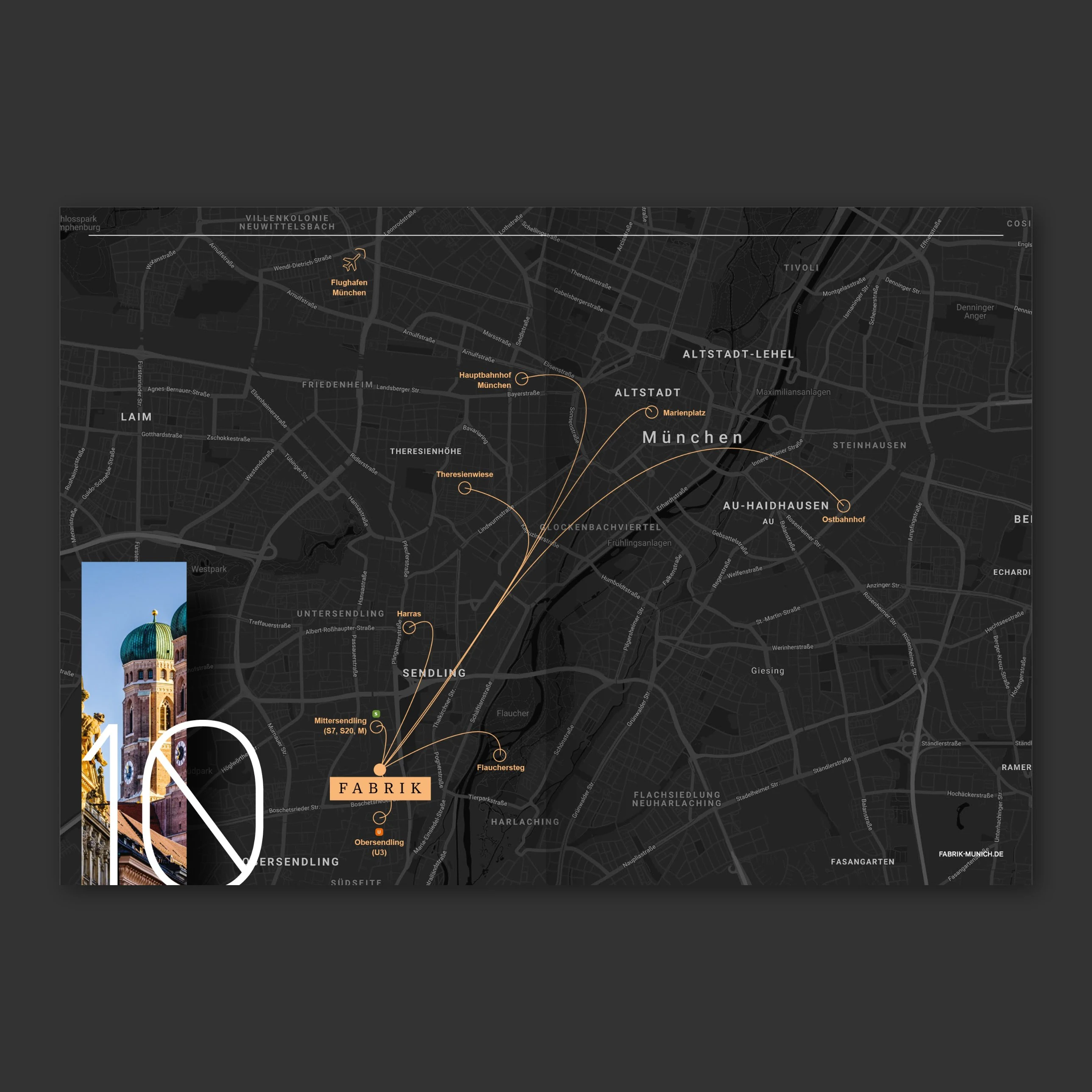 Broschüre Fabrik, Doppelseite Lage mit Karte von München