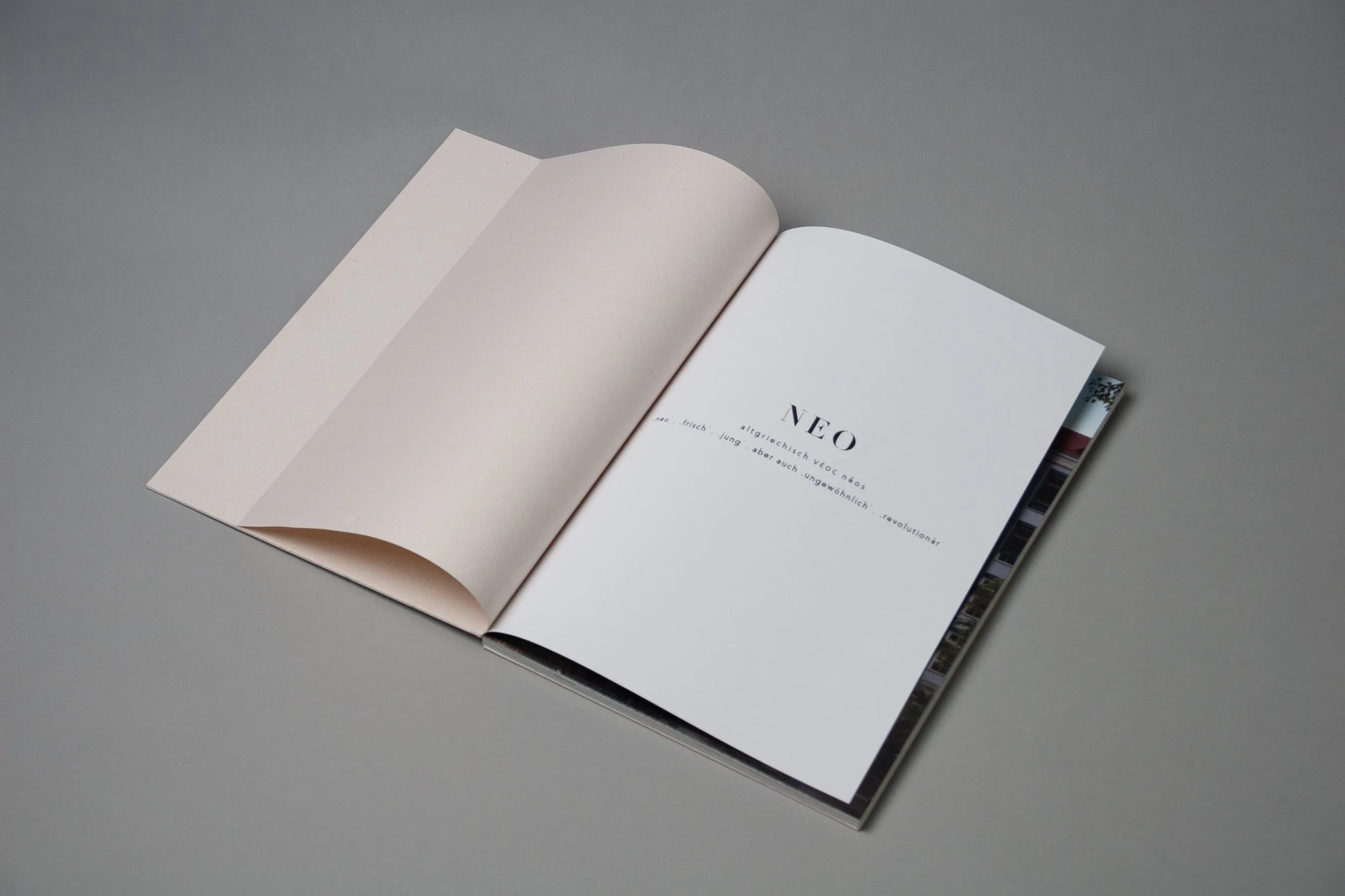 Aufgeschlagenes Vertriebsbuch mit Seite NEO und Wortbedeutung