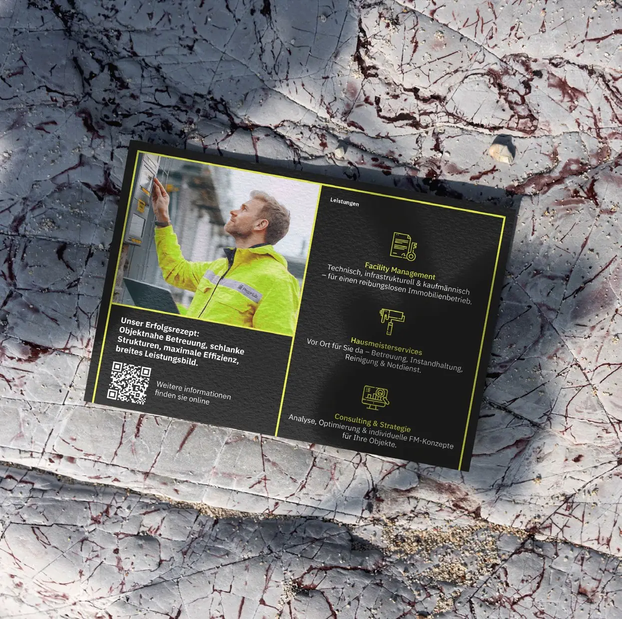 Flyer A6, Rückseite mit Leistungen