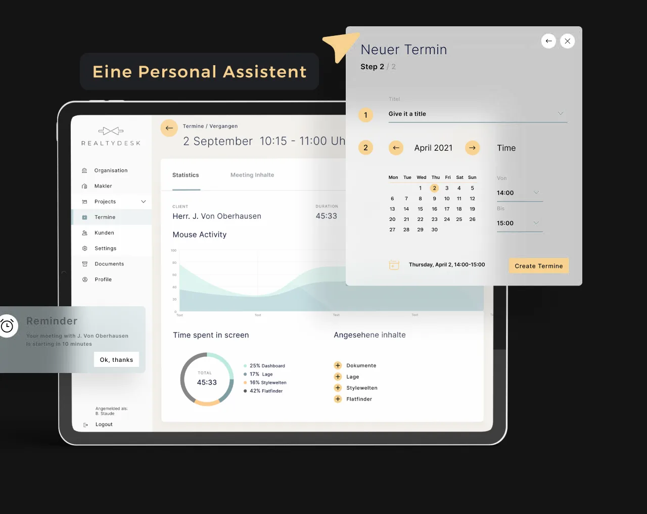 Realty Desk Dashboard mit Terminplanung