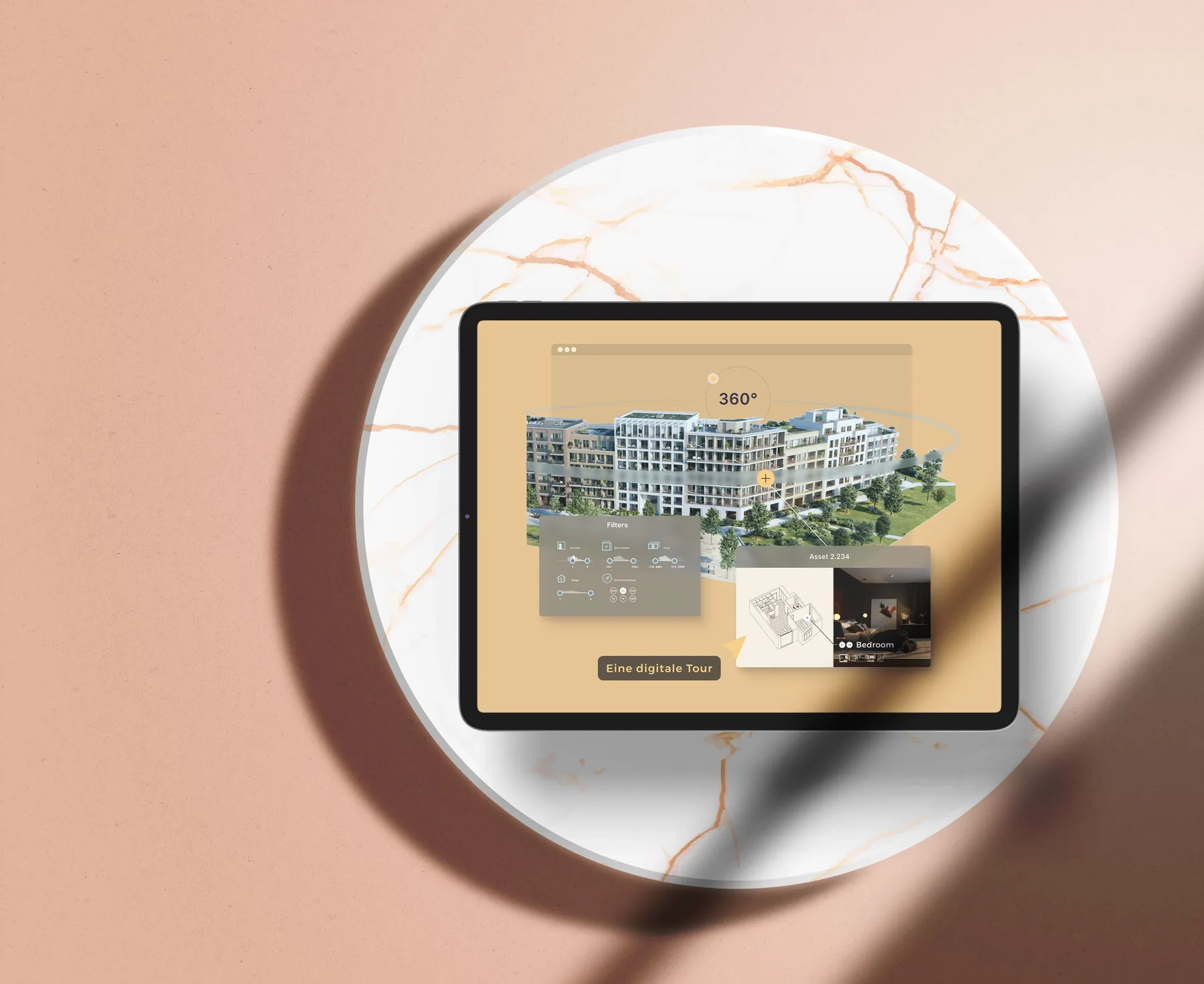 Realty Desk Oberfläche auf einem Tablet auf Marmor