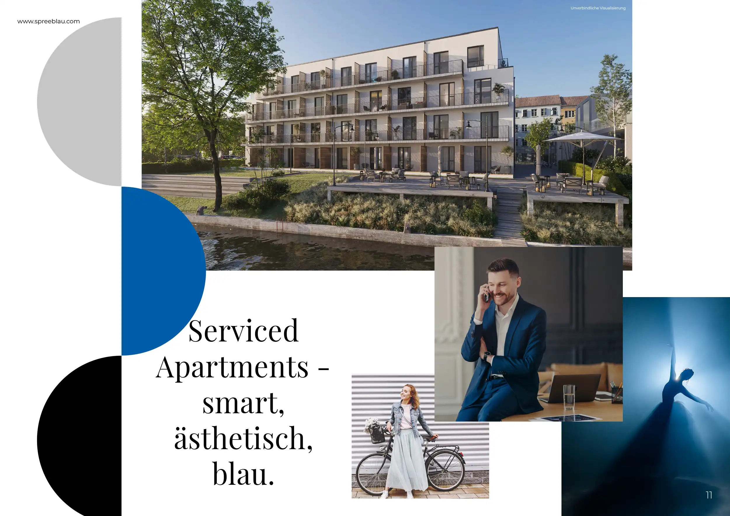 Broschüre Spreeblau, Doppelseite Serviced Apartments