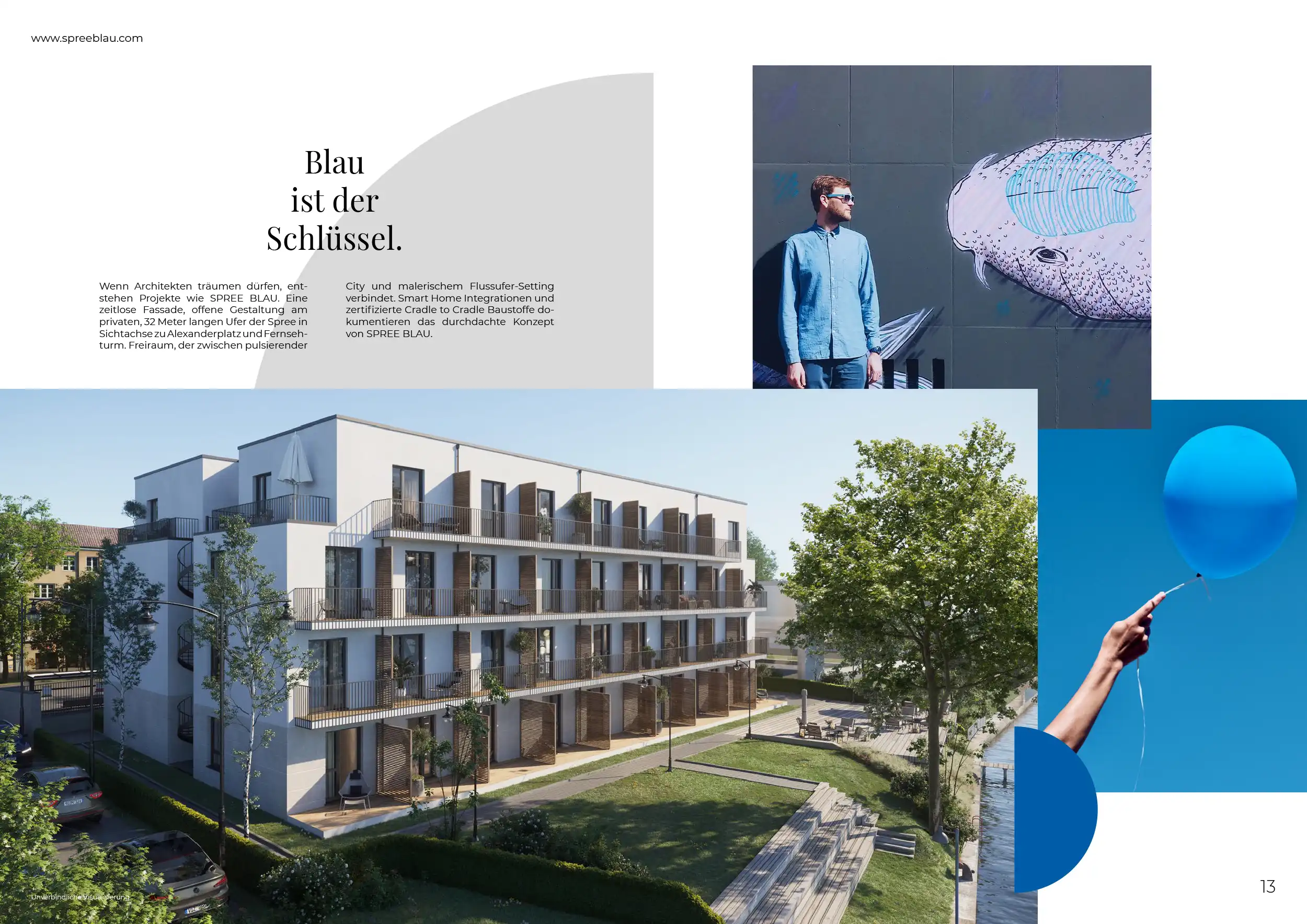 Broschüre Spreeblau, Doppelseite Blau ist der Schlüssel