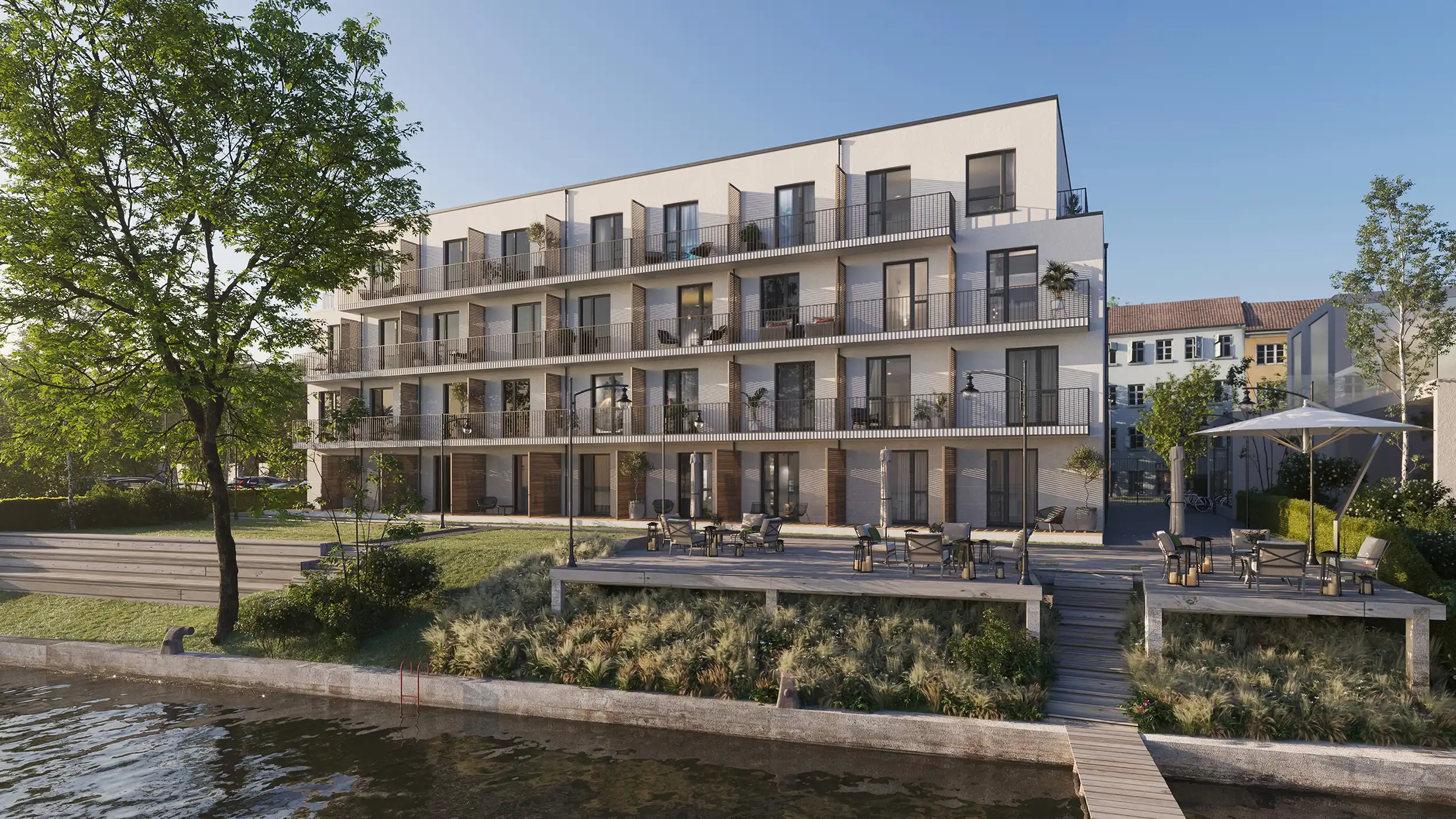 Visualisierung Spreeblau, Uferseite mit Terrasse