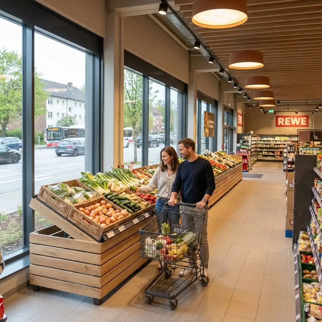 Paar beim Einkaufen in der Obstabteilung des Supermarkts